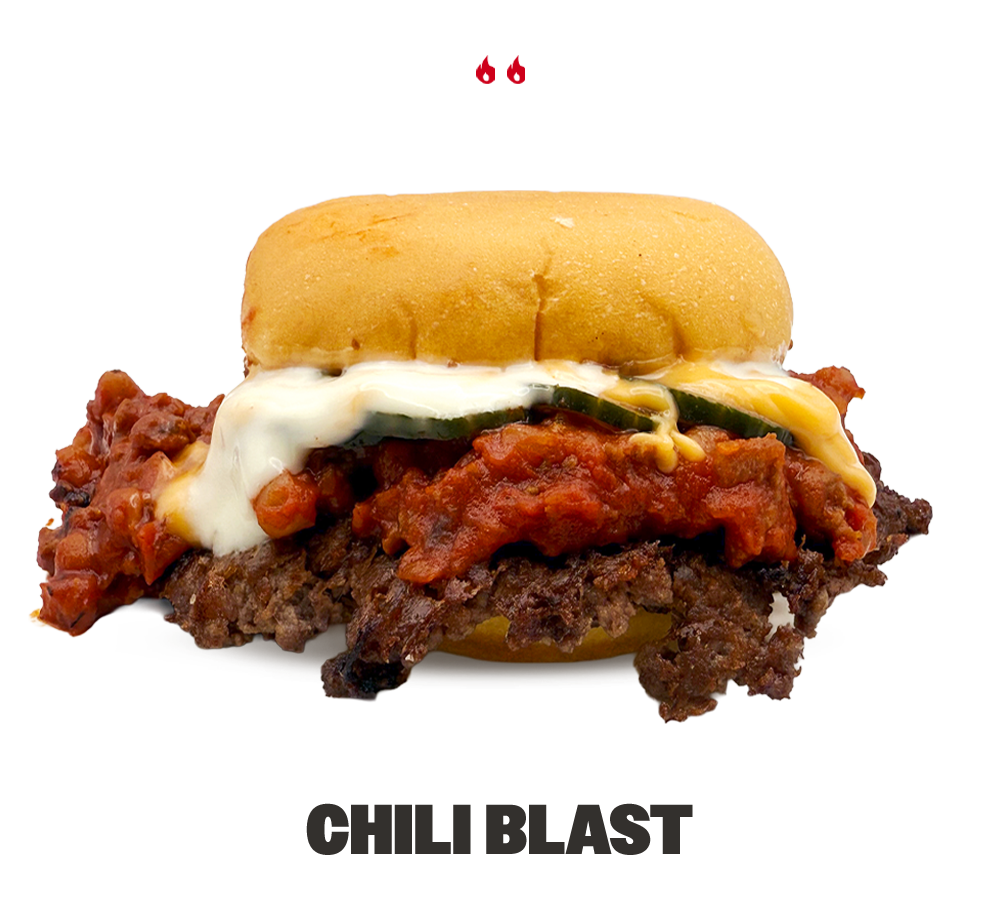 House chili, Pickles, Cheddar cheese sauce, Garlic mayo