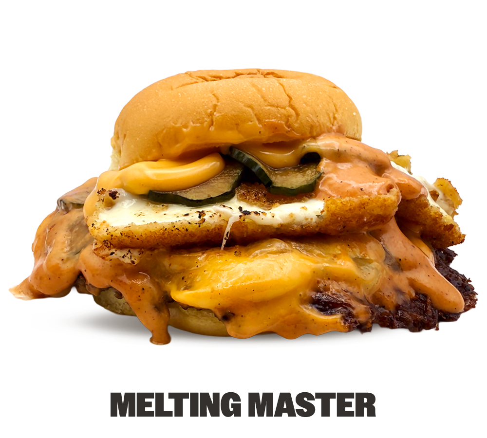 Miso caramelized onion, Pickles, American cheese, Monterey Jack,
Cheddar cheese, Woo’s signature sauce